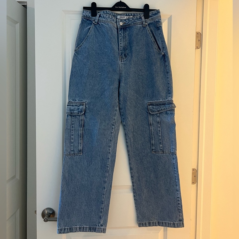 GREY LAB Blue Wide Leg Cargo Jeans